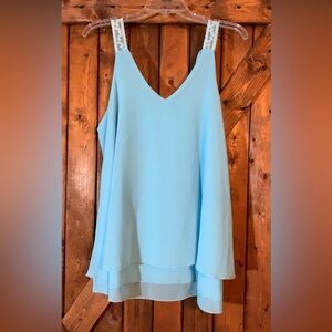 Light Blue Layered Chiffon Camisole with Lace Straps